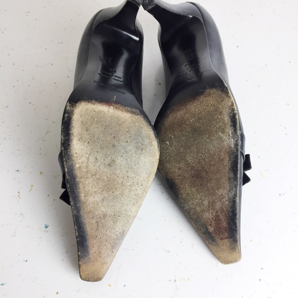 Sergio Rossi pointy toe Y2K low bow pump black leather 2000s office chic - Picture 5 of 8